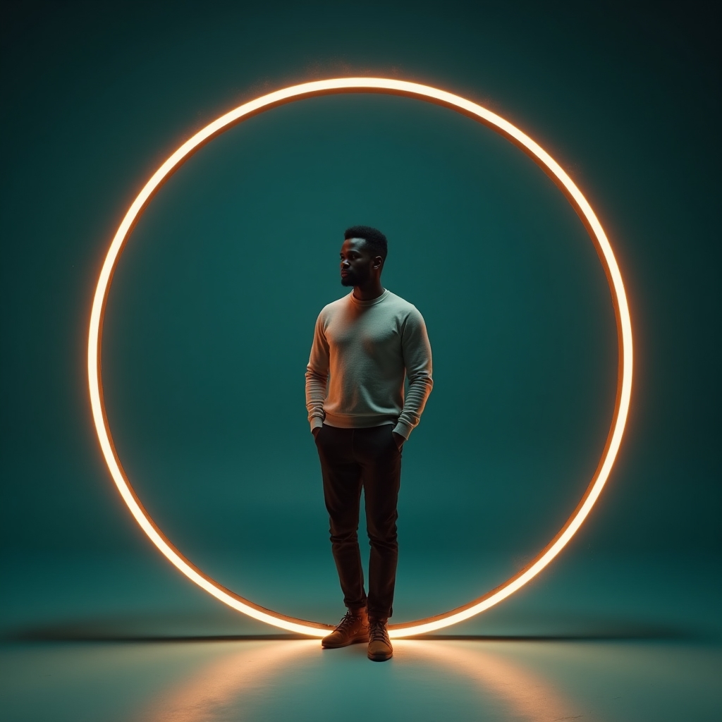 Ilustración conceptual de una persona anclada a una silueta circular que representa el sesgo del statu quo